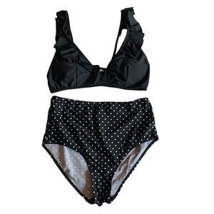 SHEIN Black Polka Dot Ruffle High Waisted Bikini, size M 6